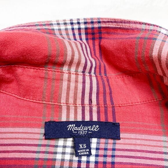 MADEWELL Red Plaid Cotton Button Down Shirt Top - Picture 7 of 8